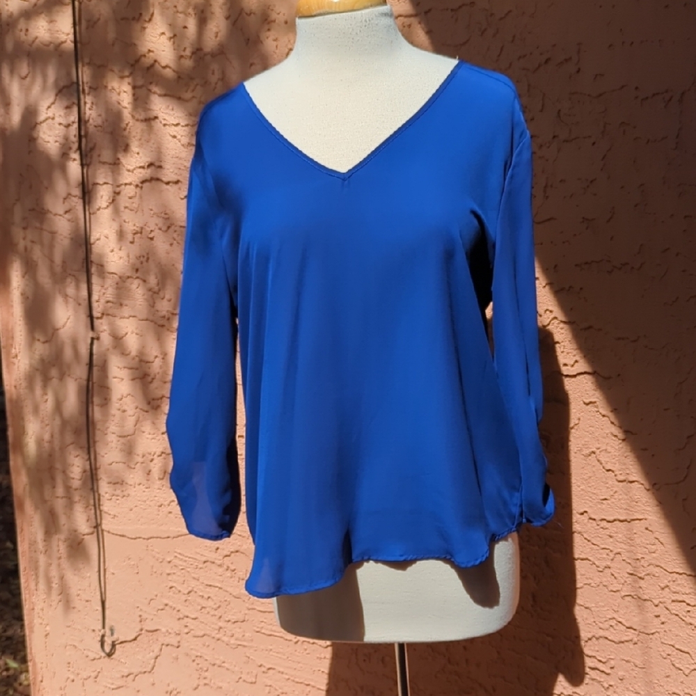 Hippie Rose V-Neck Long Sleeve Blouse - Royal Blue